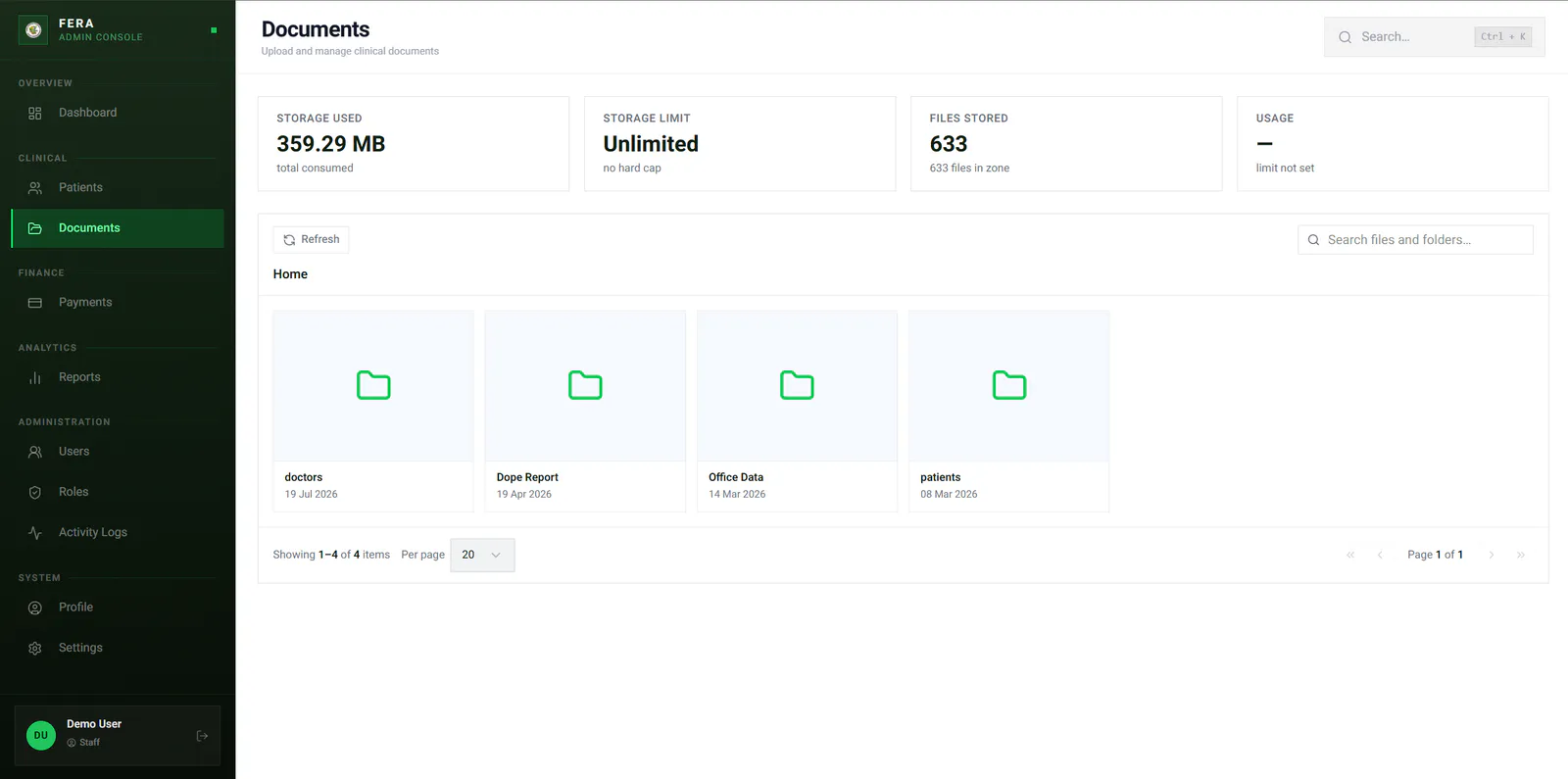 Fera documents folder grid