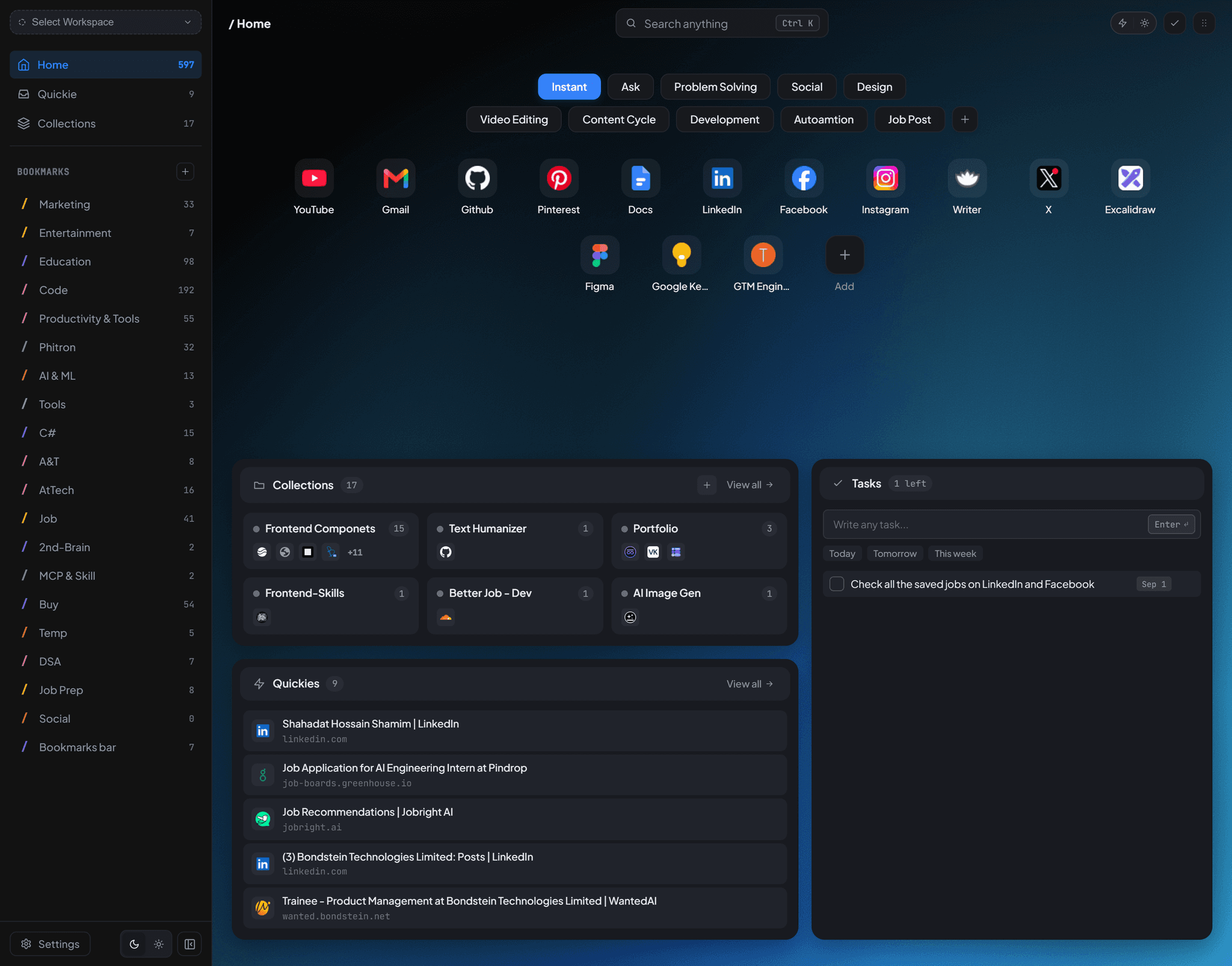 Syncly dark mode dashboard